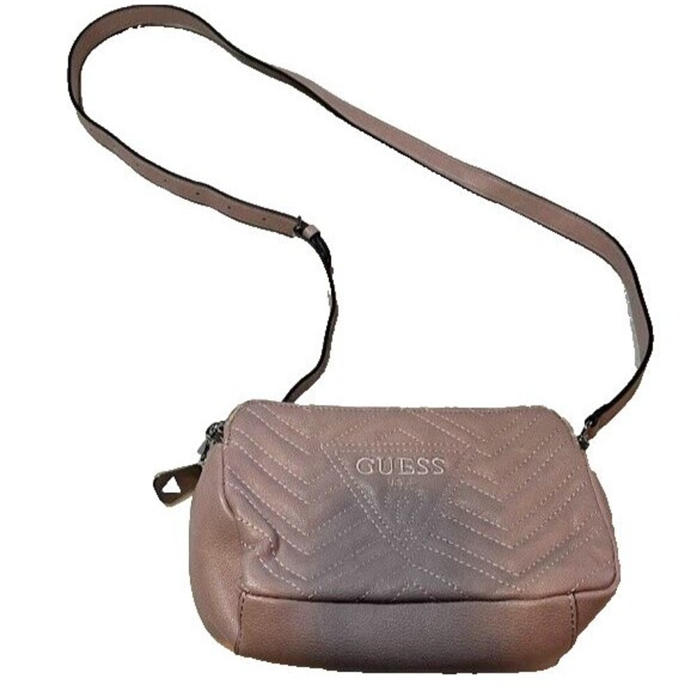 Guess Light Maeve Pink Faux Leather Double Zipper + Snap Crossbody Purse*READ